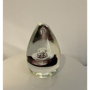Glass Tear Drop Paperweight Egg Shaped With Purple Accents